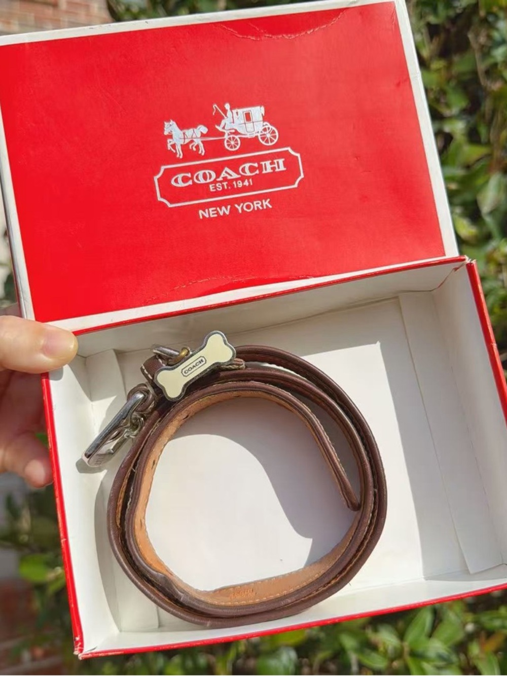 Coach Vintage Signature Canvas & Leather Dog Collar Brown with Bone Charm - Picture 7 of 8